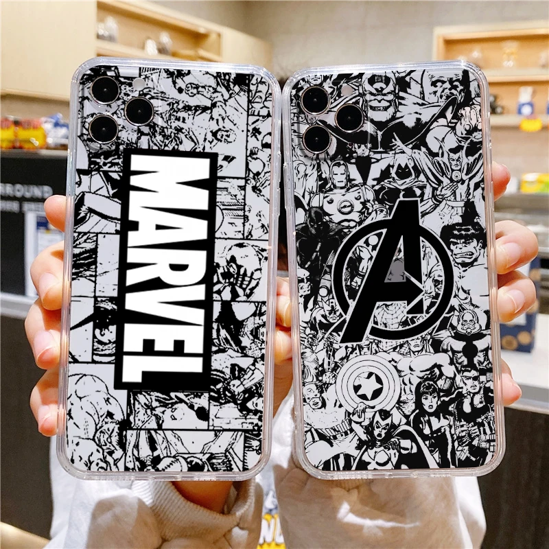 

Avengers Marvel Cool Comics Phone Case For iPhone 14 13 12 Mini 11 XS Pro Max X XR SE 2020 8 7 6 5 Plus Transparent Cover