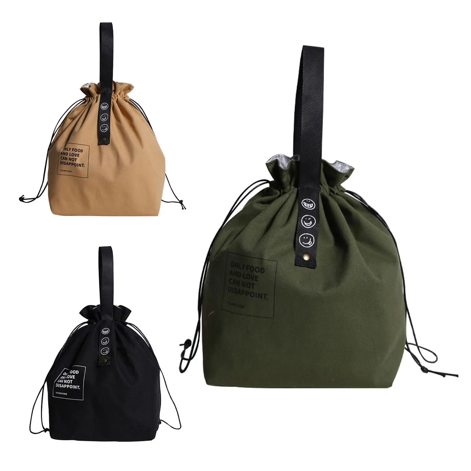 

Insulated Bento Bag Wide Opening Canvas Drawstring Lunch Box Storage Bag School Handbag Picnic Camping Kitchen Accessories