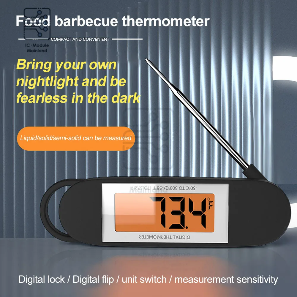 

Instant Read Meat Thermometer Folding Probe Backlit and Calibrated Digital Food Probe for Kitchens Outdoor Grills and Barbecues