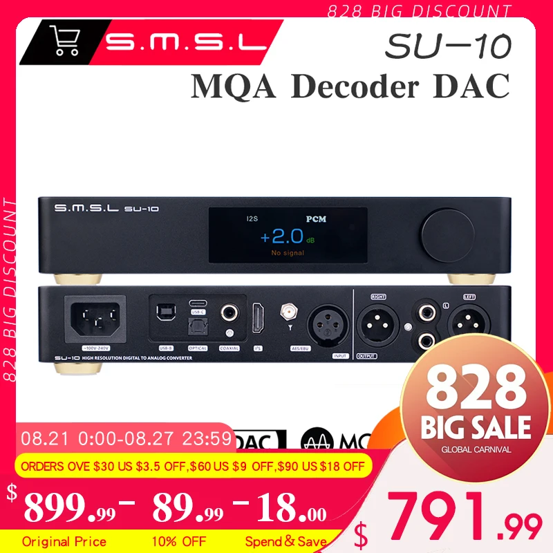 

SMSL SU10 Digital Decoder Dac Audio Hifi Es9038pro MQA USB Music 32bit 768khz DSD512 Bluetooth To Anologe Converter SU-10