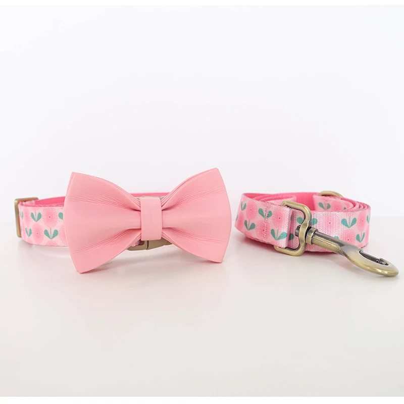 

PLATTCO Designer Personalized Dog Collar Luxury Nylon Custom Dog Collar For Small Large Dogs Name Collars Pink Dandelion PDC356