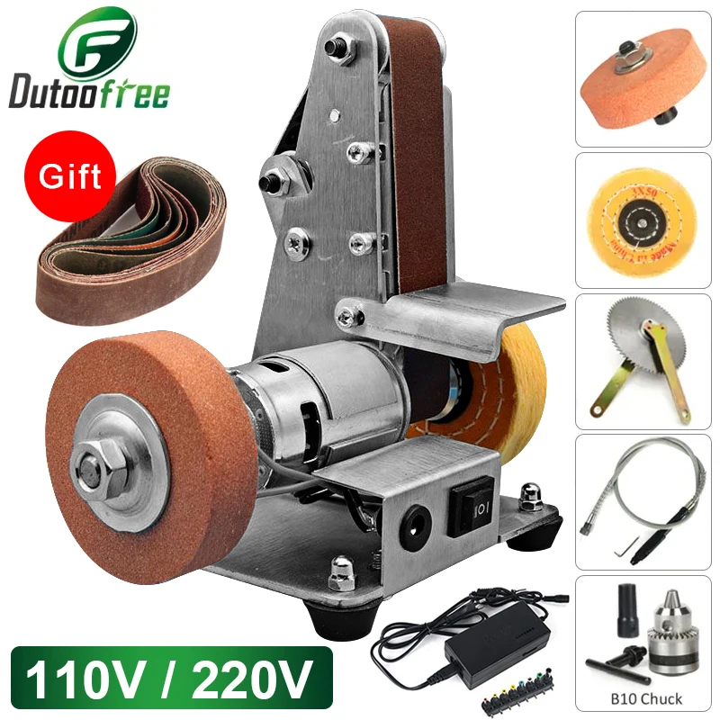 110V-220V Mini Electric Belt Machine Multifunctional Desktop Vertical Miniature  DIY Polishing Machine Fixed Angle Grinder