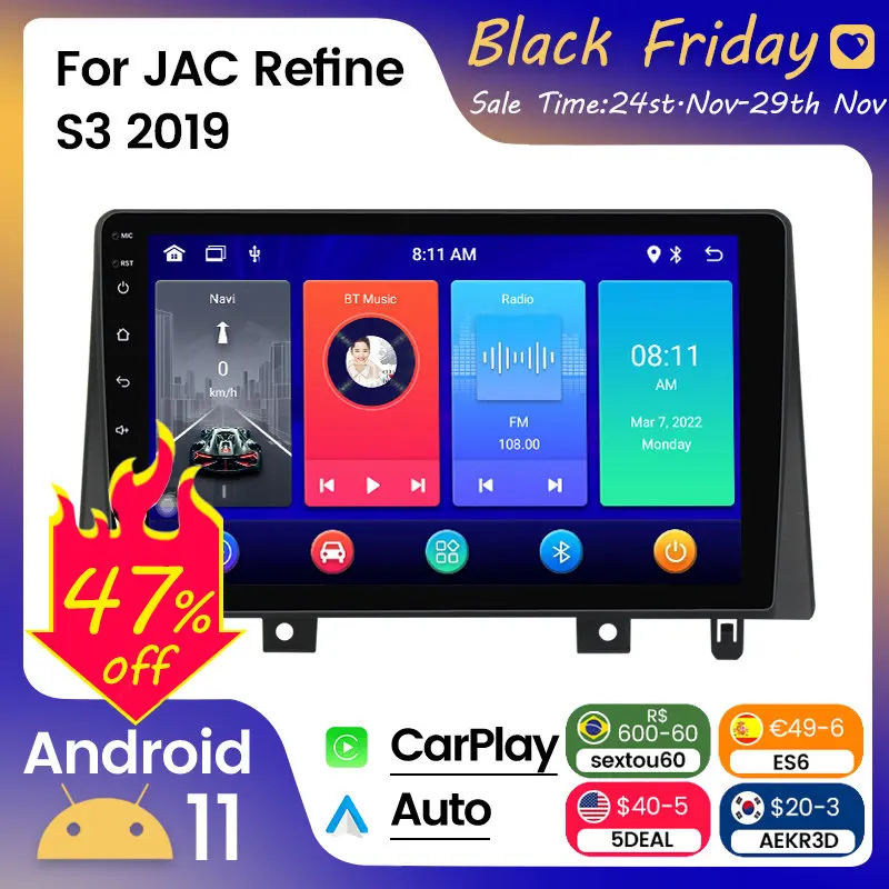 

Car Radio Stereo For JAC Refine S3 2019 10inch 2DIN 8+128G Multimedia Player GPS Navigation Autoradio Headunit Carplay+Auto WIFI