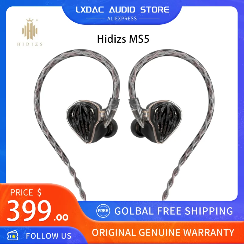 

Hidizs MS5 Dark Angel 4BA+1DD Hi-Res Hybrid 5 Units HiFi In-Ear Monitor Earphone 0.78mm 2pin Detachable Cable & 3.5mm Plug