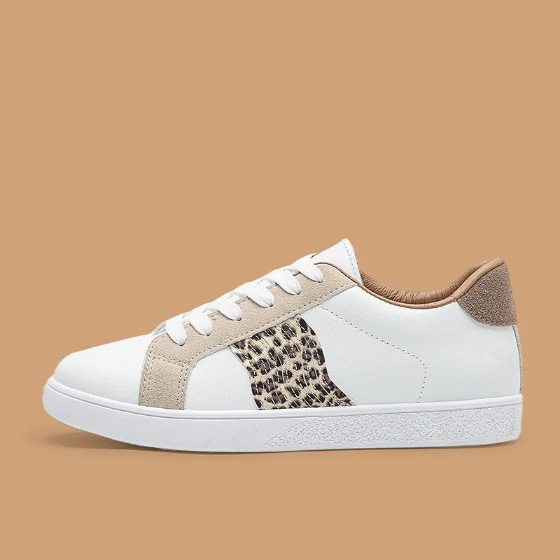 2022 New Woman Casual Shoes Fashion Leopard Design Skate Shoes Breathable Lace-up Simplicity All-match Non-slip Flat Sneakers
