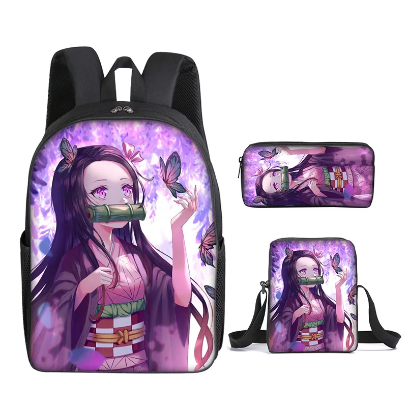 Demon Slayer 3 Piece Children Nezuko Tanjirou Anime Backpacks Students Girls Boys Primary Secondary School Bags with Pen Bag New