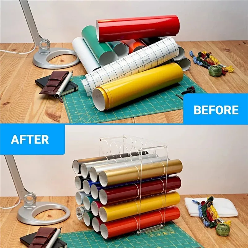 

15/20-Hole Vinyl Roll Holder Acrylic Vinyl Storage Rack Balanced Vinyl Storage Organizer Rack Detachable Paper Organiser New