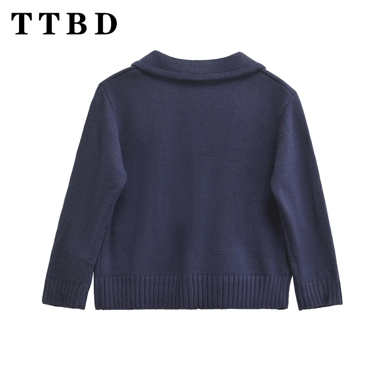 TTBD 2024 новый осенний женский повседневный вязаный однобортный кардиган винтажный