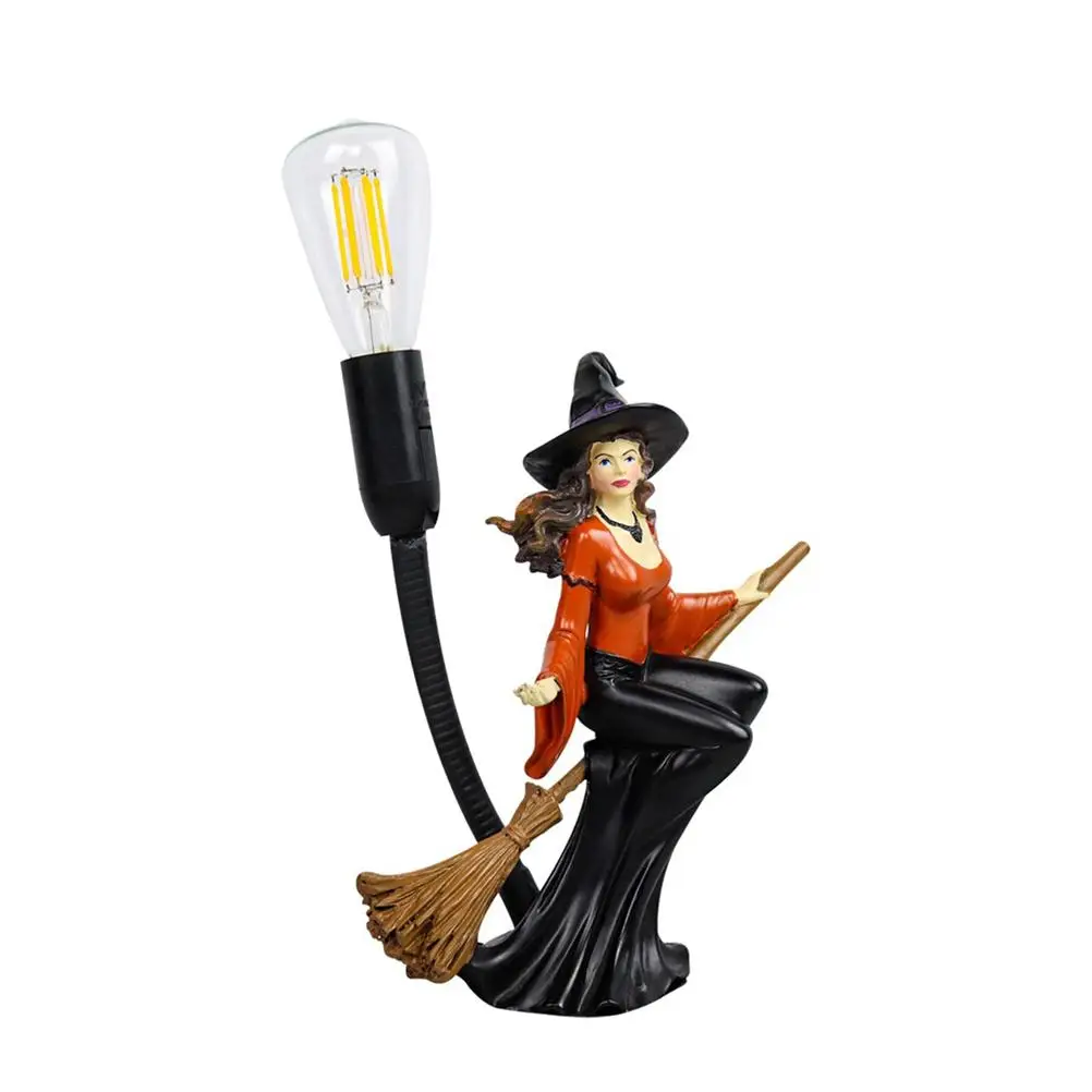 

Home Halloween Decorations Lights Resin Witch Light Statue Decor Lanterns Night Table Light Lamp Party Festive Decor