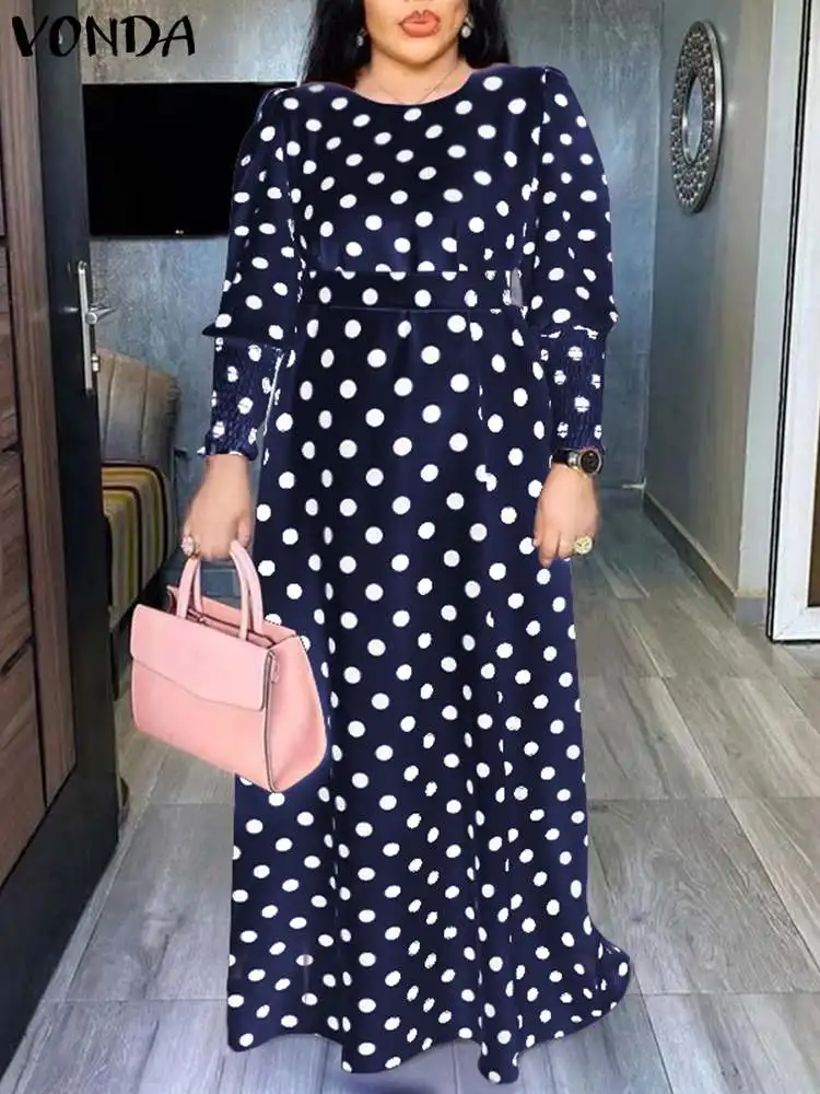 

VONDA женское модное Повседневное платье А-силуэта, праздничный Макси Сарафан, женское вечернее платье с длинным рукавом, плиссированные плат...