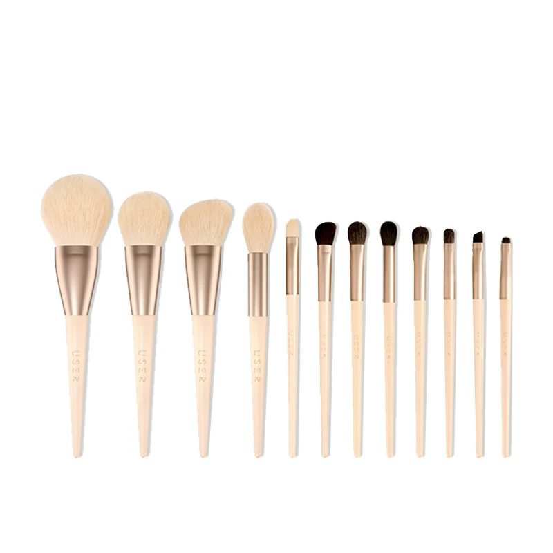 

12 PCs Makeup Brushes Set Eye Shadow Brush Animal Hair Powder Brush Blush Highlight Brush Fluffy