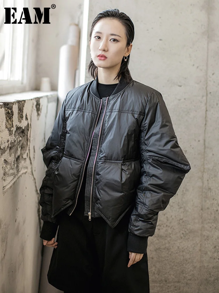 

[EAM] Loose Fit Big Size Down Jacket New Stand Collar Long Sleeve Warm Women Parkas Fashion Tide Spring Autumn 2022 1H291
