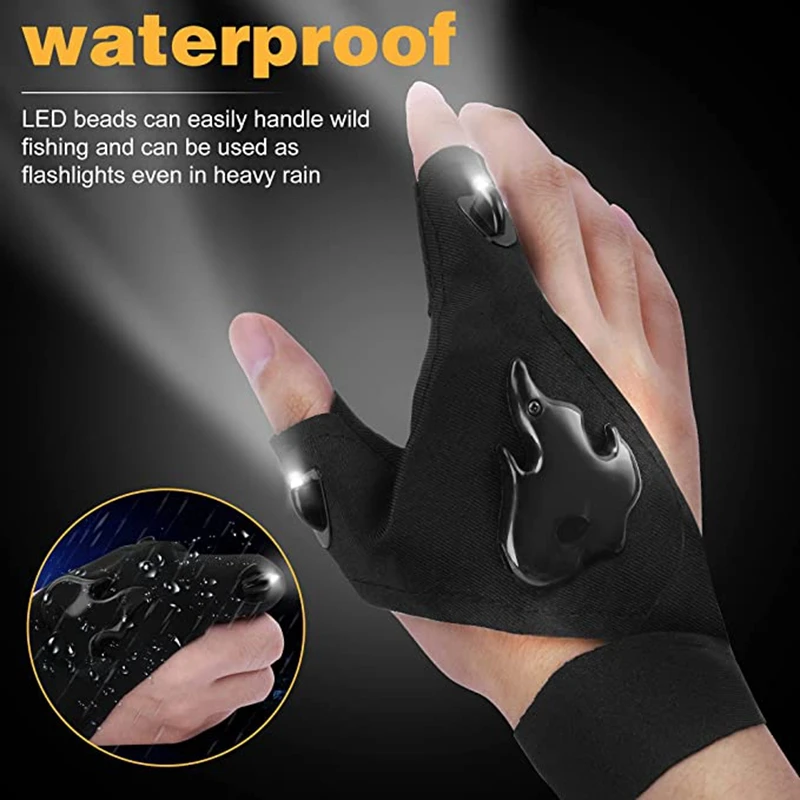 Rechargeable Flashlight Gloves Outdoor Breathable Waterproof Finger Cot with LED Light Gadgets Tools for Repair Fishing Gloves enlarge