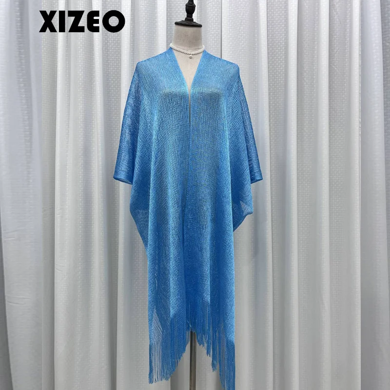 XIZEO 2023 Sexy Fringe Tassel Mesh Sheer Shiny Knitted Tunic Beach Cover Up Cover-ups Beach Dress Beach Wear Beachwear Female