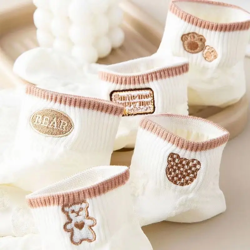 Женские короткие носки с принтом медведя 5/10 пар