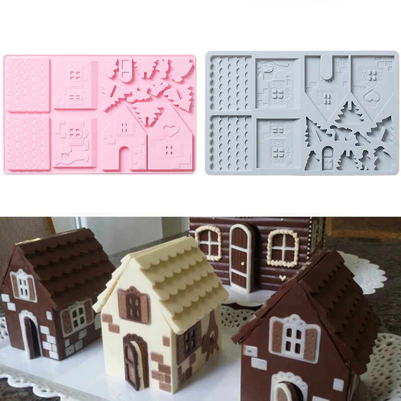 3D Christmas House Chocolate Mould DIY Gingerbread House Silicone Mold Fondant Cake Baking Mold Candy Mold