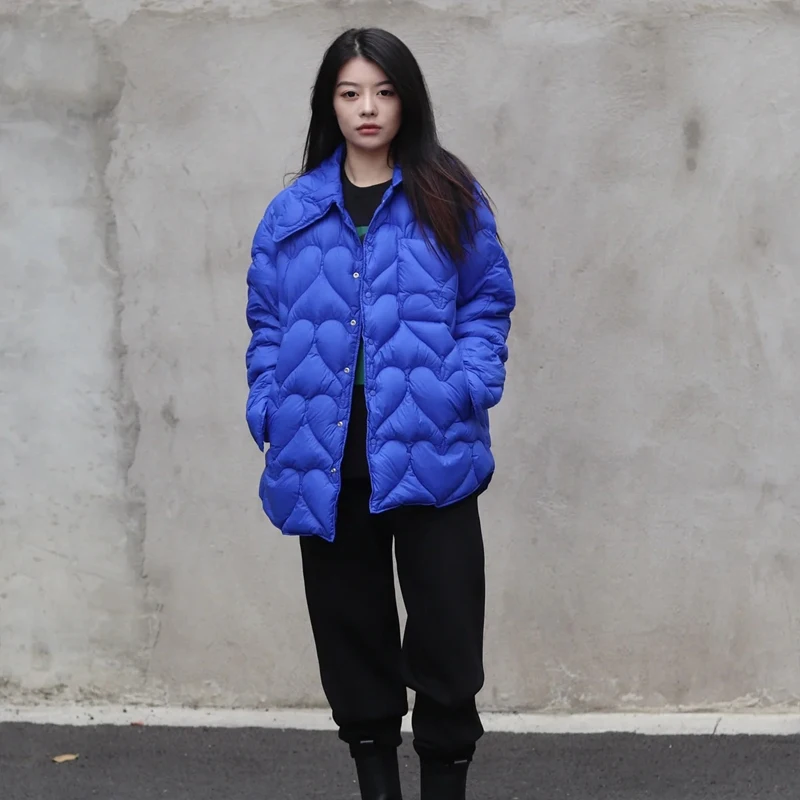 2022 Winter Oversized down jacket Women Streetwear Long sleeve Overshirt Blue Warm Fashion Ladies snow wear Clothing INKEO 2O279