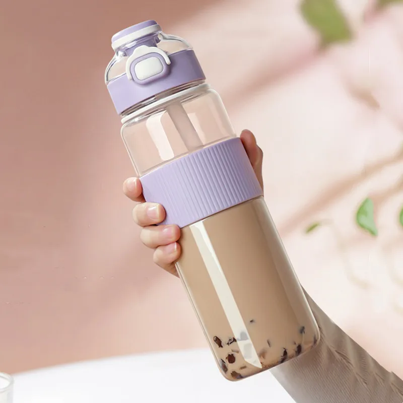 

Portable Capacity Bottle Drinking With Bubble Straw Tea Eco-friendly Bottle Plastic Cute 1100ml/720ml Water Large
