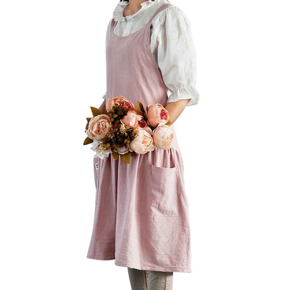 

Women Cotton Linen Apron Solid Color Kitchen Bib Work Apron for Painting Crafting Cooking Baking, Green