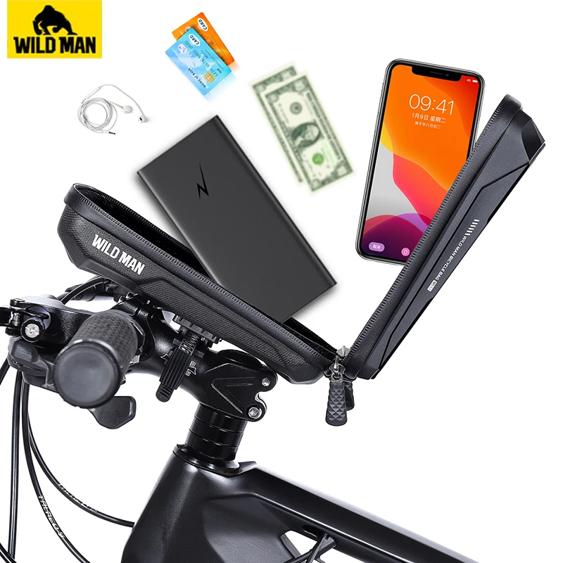 wild man waterproof bike front top tube bag cycling handlebar bag touch screen bicycle frame bag 6 7 inch mobile phone case free global shipping