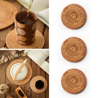 woven coaster heat insulation placemat kitchen tableware mat handmade rattan coasters round mug cup pads non slip bowl mats