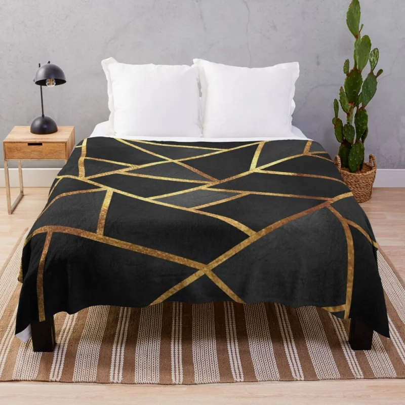 

Black Gold Stone Geometric Throw Blanket extra large throw blanket designer blankets double summer blanket