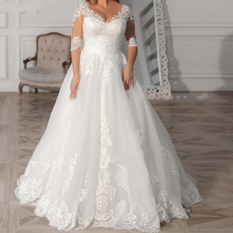 

Женское свадебное платье до пола vinca sunny novias, белое элегантное платье с рукавом до локтя и V-образным вырезом, с аппликацией, без шлейфа, на мол...
