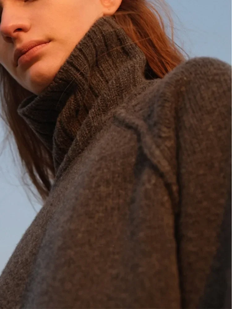 Женский вязаный свитер с высоким воротом повседневный свободный кашемировый