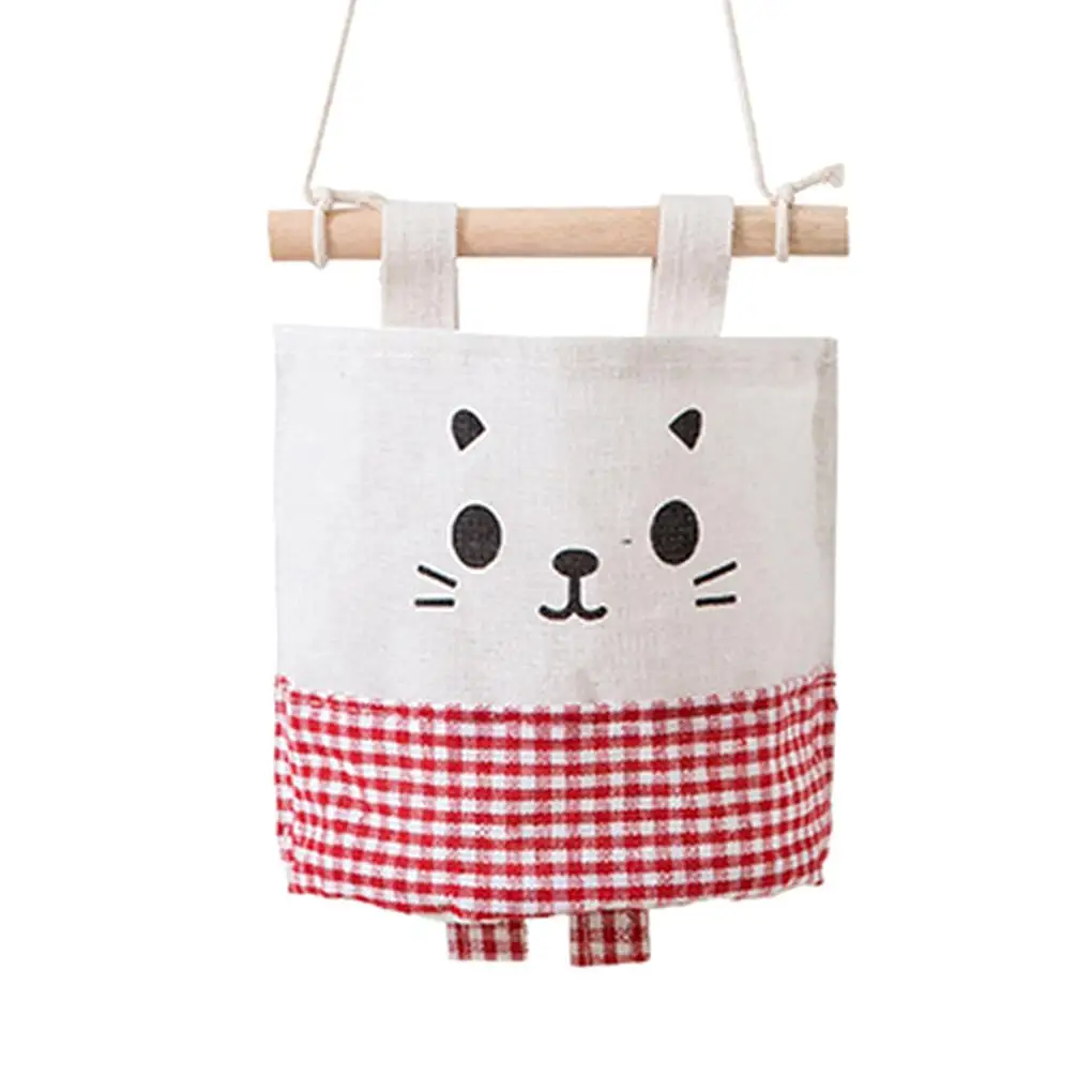 

Настенная подвесная корзина для хранения в спальню, сумка-Органайзер, льняная хлопковая корзина для хранения-красная