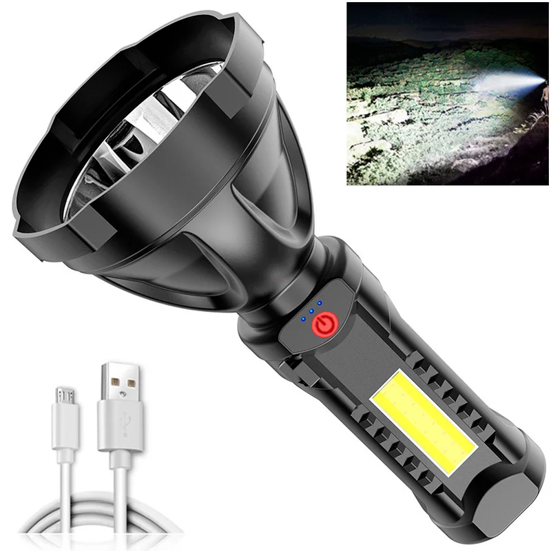 

2022 New Powerful Led COB Flashlight USB Charging Torch Lantern Portable Flashlamp Outdoor Camping Lamp Side Light with Battery