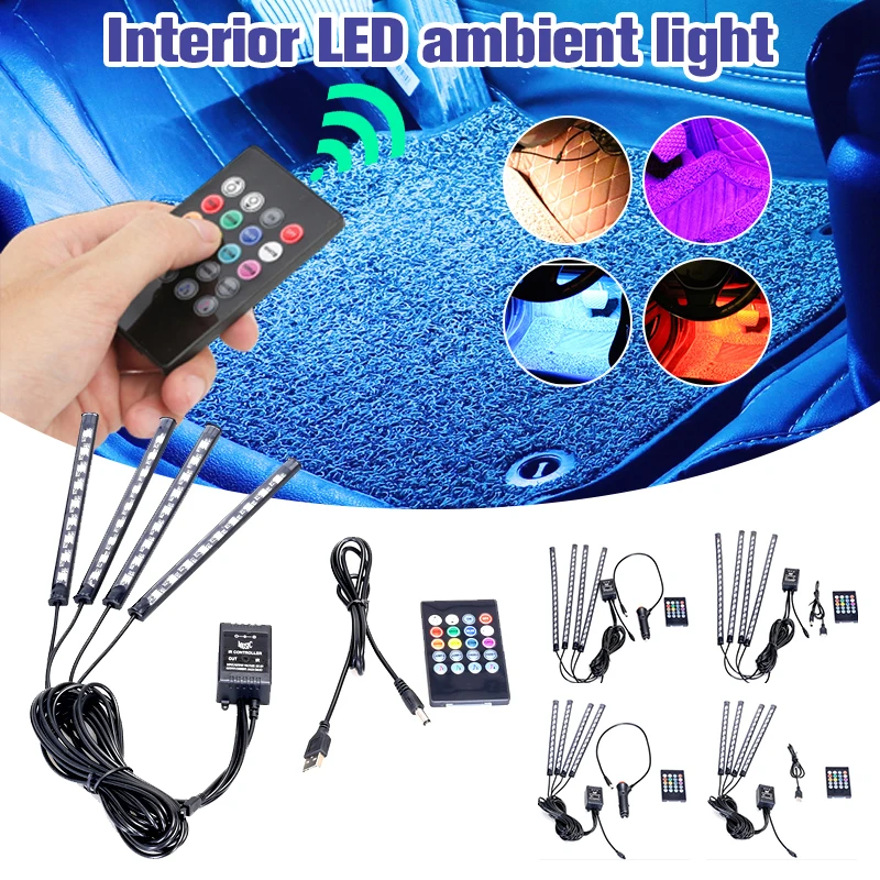 

Car Usb Neon Ambient Light Backlight Music Control App Rgb Car Interior Colorful Voice Controlled Led Car Foot Ambient Light