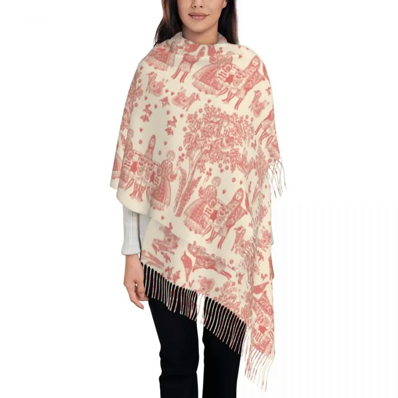 

Toile De Jouy French Motif Scarf Women Men Fashion Winter Fall Shawl Wraps Flora Tassel Wraps