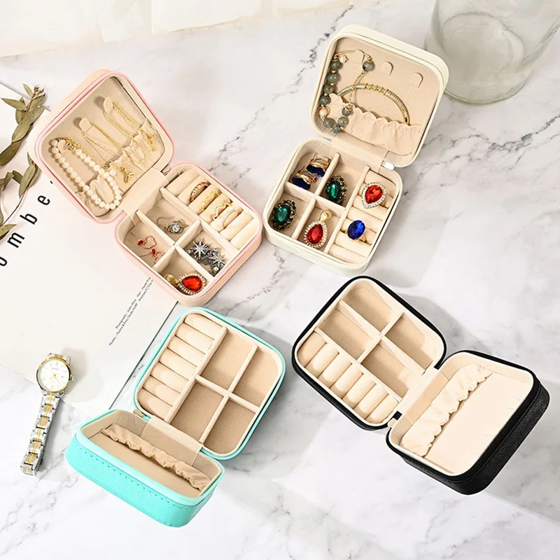 

Organizer New Display Jewelers Jewelry Box Zipper Boxes Storage Travel Joyero Portable Jewelry Button Jewelry Case Leather