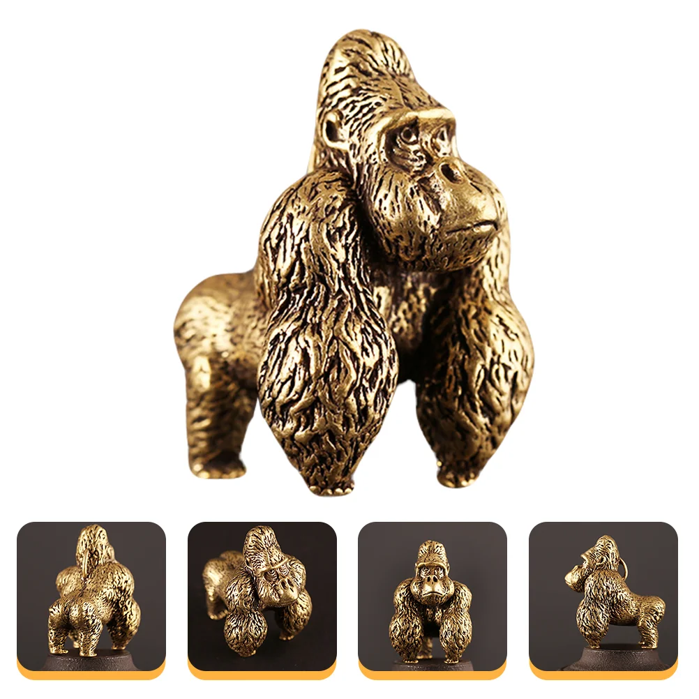 

Gorilla Statue Brass Decor Figurine Chimpanzee Mini Animal Sculpture Animals Bird Landscape Golden Garden Micro Statues
