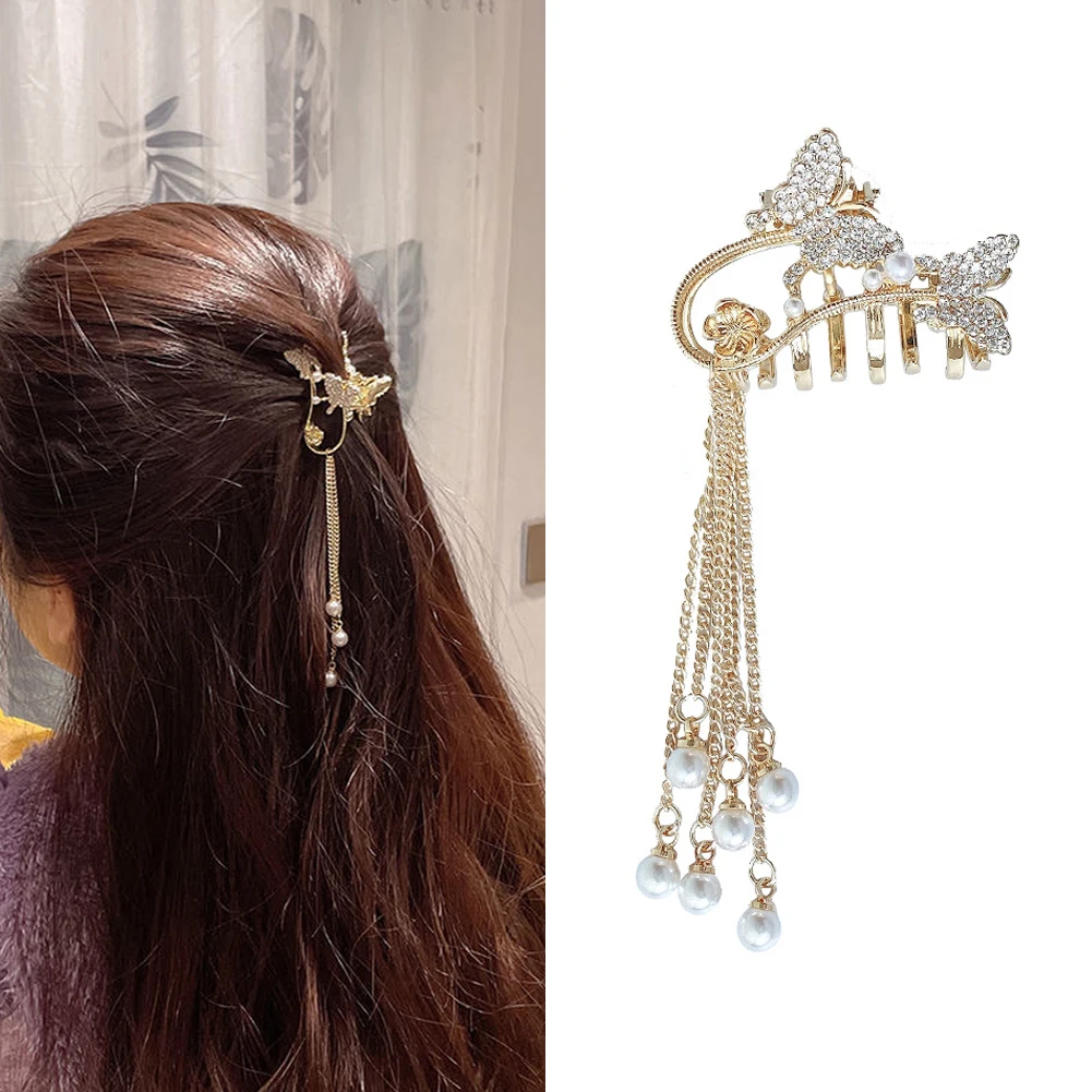 

Butterfly Rhinestone Tassel Clip Headdress Hair Clip Female Head Small Hair Catch Bangs Top Clip Hairpin Shark Clip