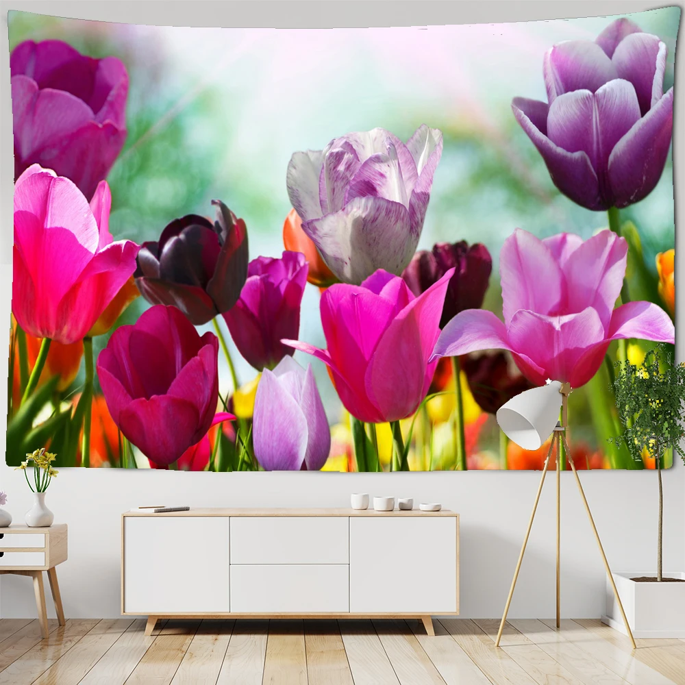 

Tulip Tapestries Wall Hanging Tulip Flowers Style Tapestry Decorative Blanket Fabric Bedroom Decor Large Size Tapestry Yoga Mat