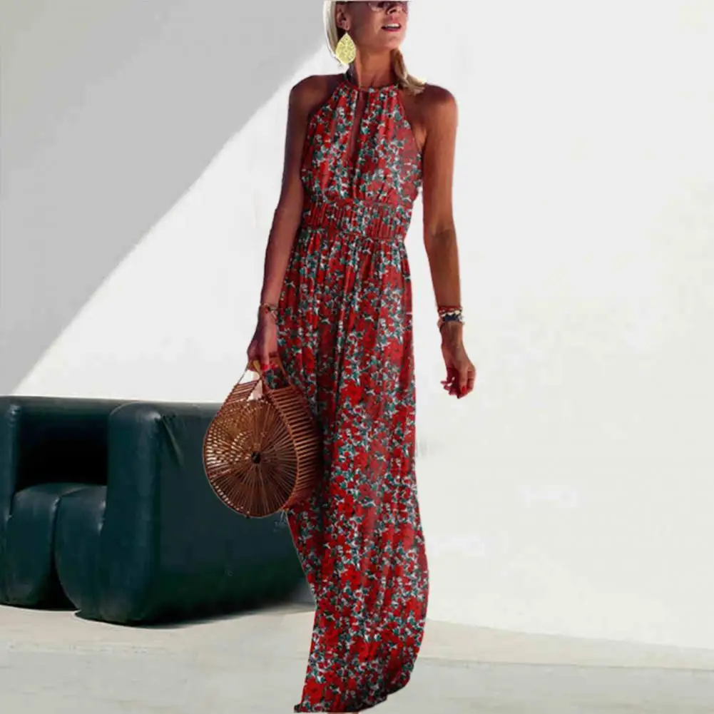 

Maxi Dress Attractive Bohemian Sleeveless Slim Ruffles Dress for Travel Women Dress Beach Dress