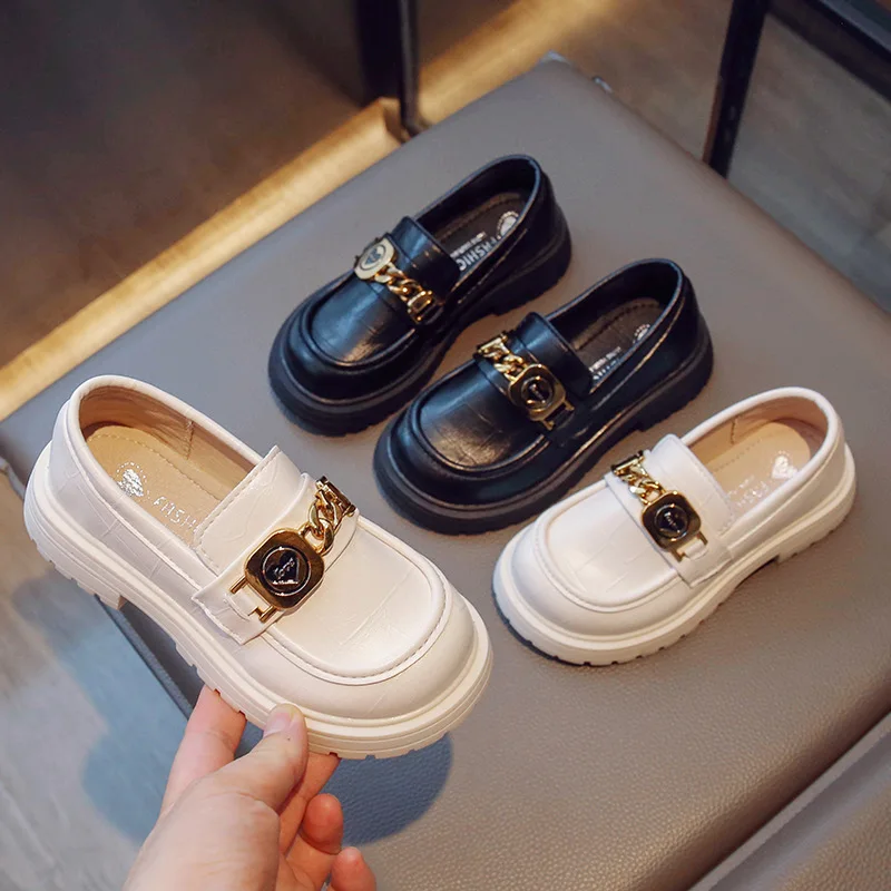 

Детские Черные Туфли Мэри Джейн, дышащие школьные белые кожаные туфли, новые детские модные всесезонные универсальные мягкие металлические Лоферы для девочек