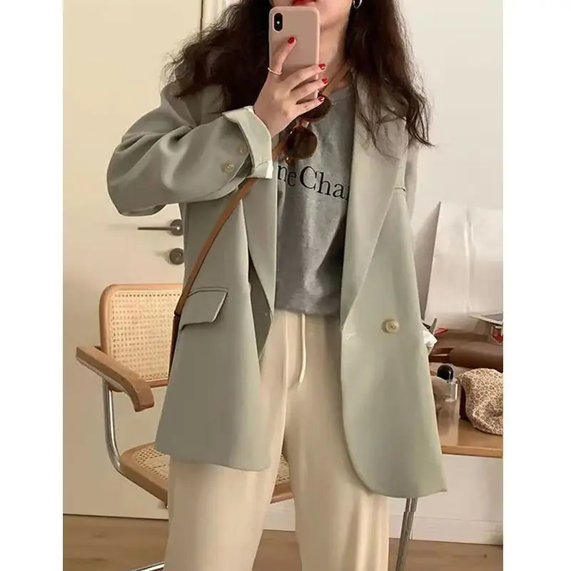 

2023 New Autumn Winter Women Fashion Notched Double Single Pockets Blazer Female Solid Long Sleeves Jacket Coats Top A161