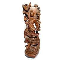 wooden statue carvings home decor sculptures quan boxwood free kwan yin figurine