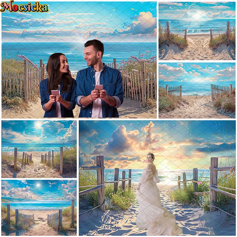 Фон для фотосъемки с изображением летнего пляжа голубого неба