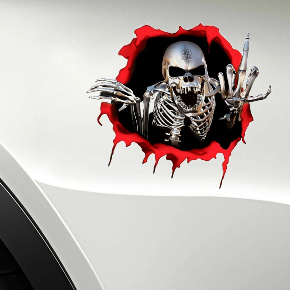 

3D Metal Skeleton Skull Car Trunk Motorcycle Side Emblem Badge Decal Sticker Waterproof Self-adhesive Car Decoration Accessories