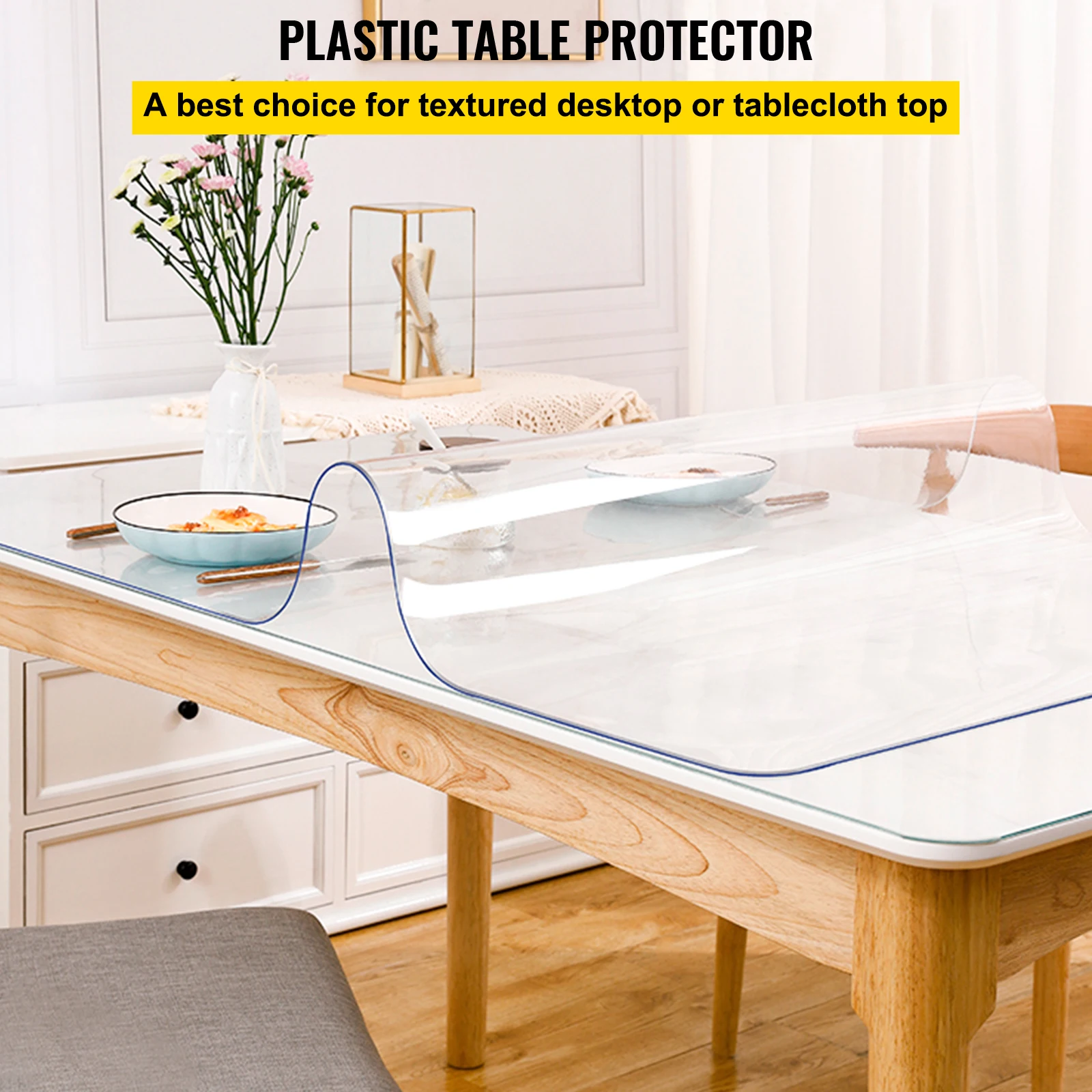 VEVOR 1.5mm 2mm PVC Table Cloth Transparent Clear Desk Cover Protector Plastic Soft Glass Waterproof Oilproof for Dining Table images - 6