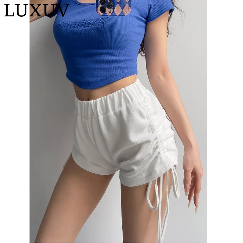 

LUXUV Women Solid Cotton Shorts Cozy Simple Casual Loose Sports Running Breathable Streetwear Hot Teens Wide Leg Bottoms