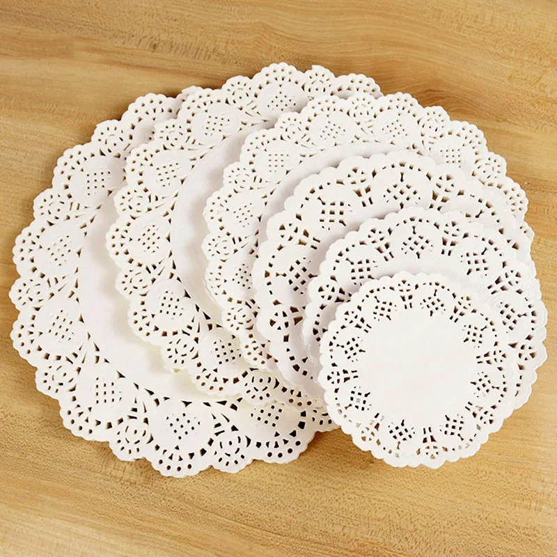 

100Pcs White Round Lace Coaster Placemat Paper Lace Cake Mat Doilies Wedding Gift Packing For Birthday Christmas Table DIY Decor