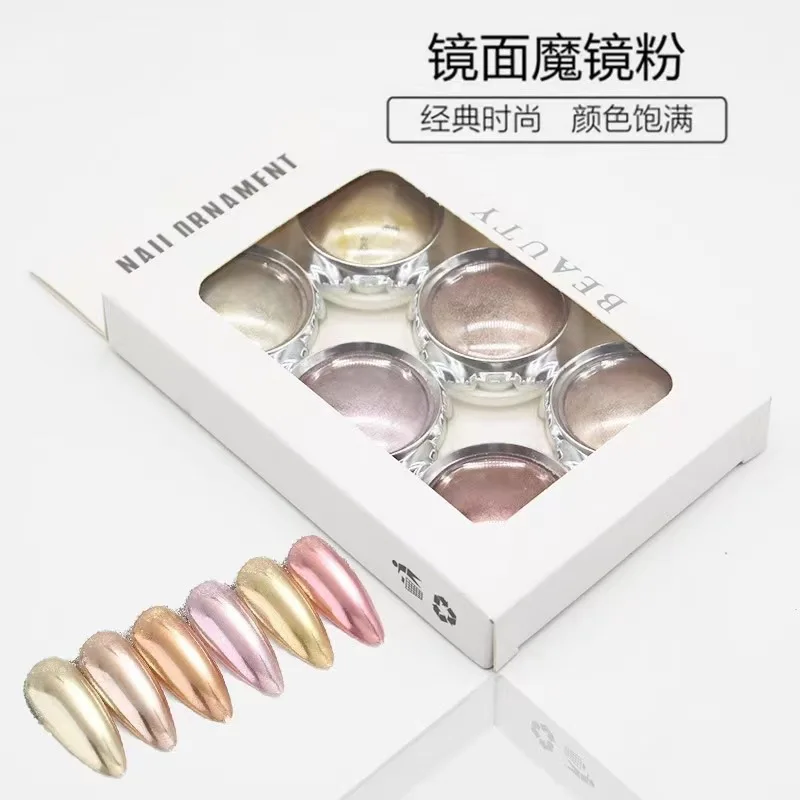 

6pcs/Set Nail Mirror Glitter Powder Aurora Colorful Dust Magic Effect Nail Glitter Gold Nail Art UV Gel Polish Chrome Flake Dust