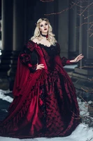 gothic wedding dress sleeping beauty princess medieval red and black bride ball gown long sleeve lace applique victorian dresses