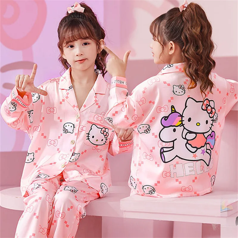 

Cinnamoroll Pajamas Sanrios Anime Kawaii Kids Summer Fashion Loose Simple Cute Girly Kawaii Home Outdoor Cool and Breathable Set