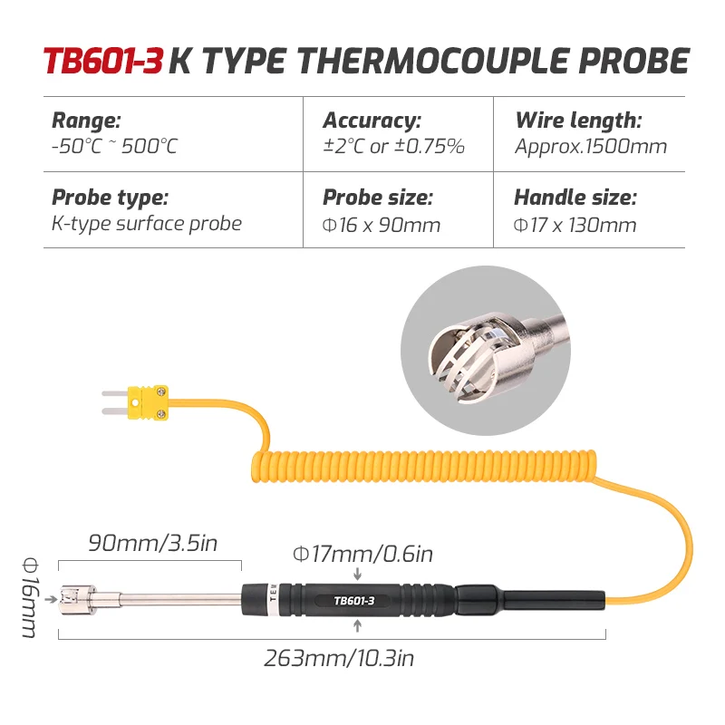 

Датчик термопары TASI TB601 TB604 серии K/J для измерения температуры, 1500 мм