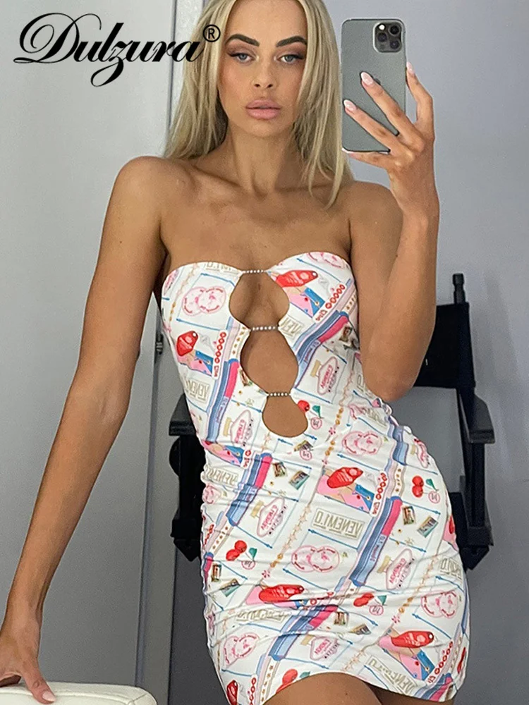 

Dulzura/мини-платье с вырезами и принтом, облегающие Сексуальные вечерние Клубные наряды, праздничная одежда, уличная одежда Y2K, Прямая поставк...